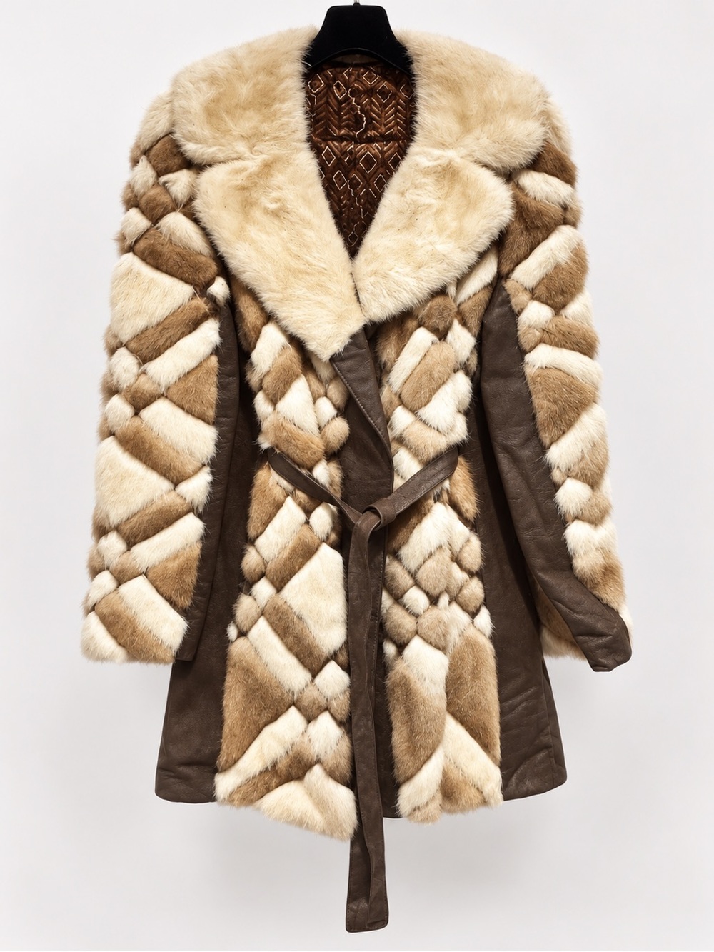 Cream & Brown Faux-Fur Panel Trench Coat with Belt